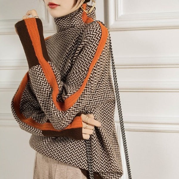 Eleanor | High-Collar Herringbone Jumper
