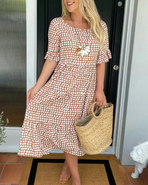 Zora | Short-Sleeve Sand Midi Dress