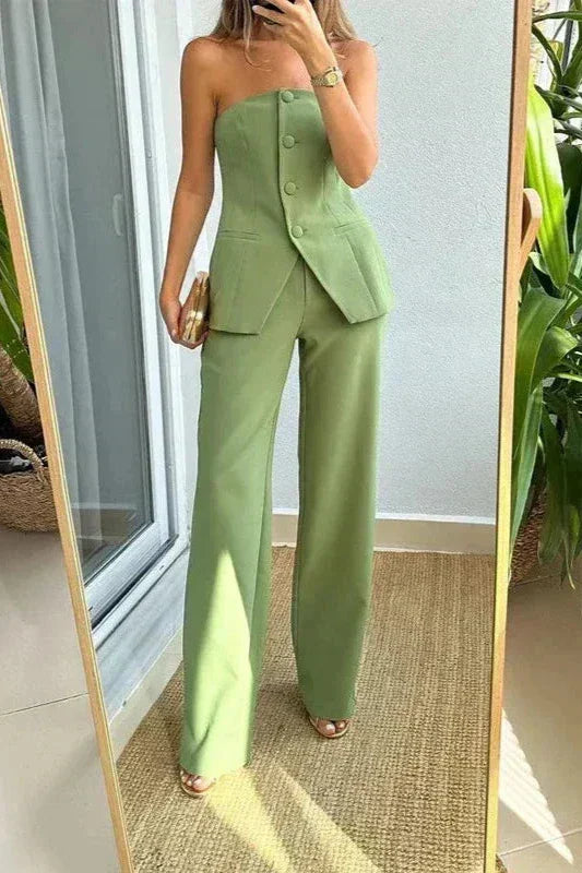 Bria | Sleeveless Button Two-Piece Set