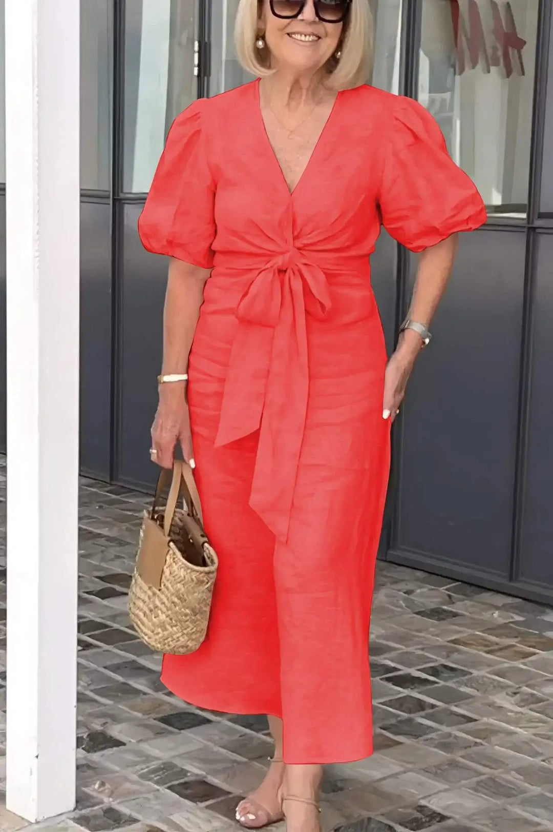 Lynora | Elegant V-Neck Midi Dress