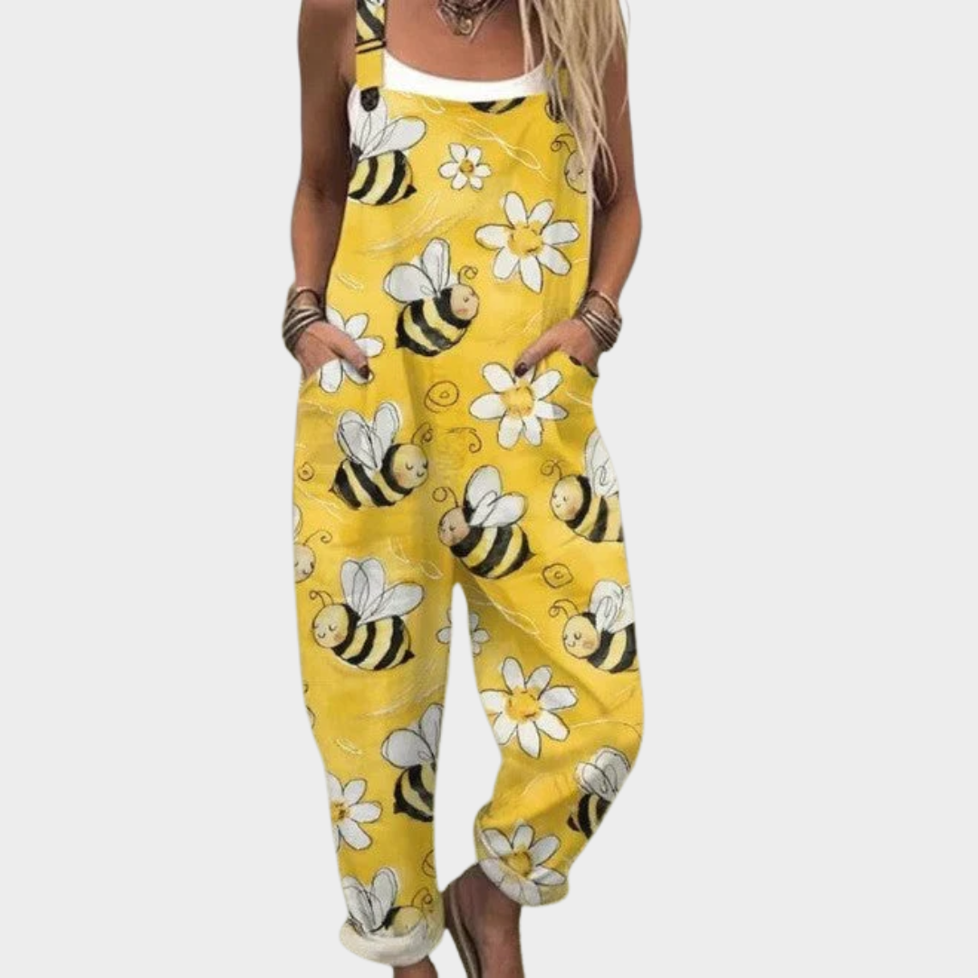 Bee & Daisy Print Dungarees | Sunny Yellow