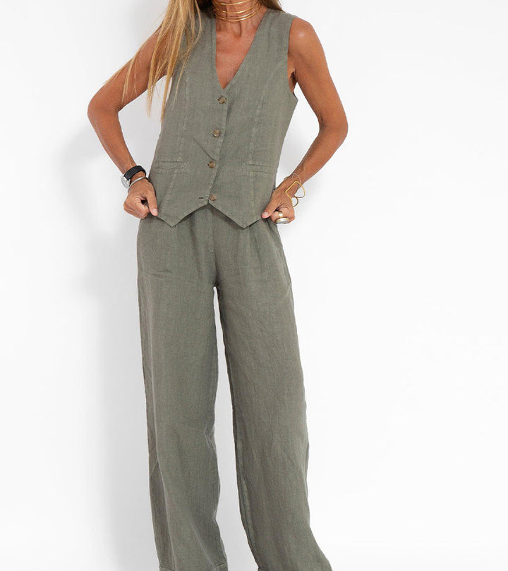 Aira | Button Waistcoat & Wide-Leg Trouser Set