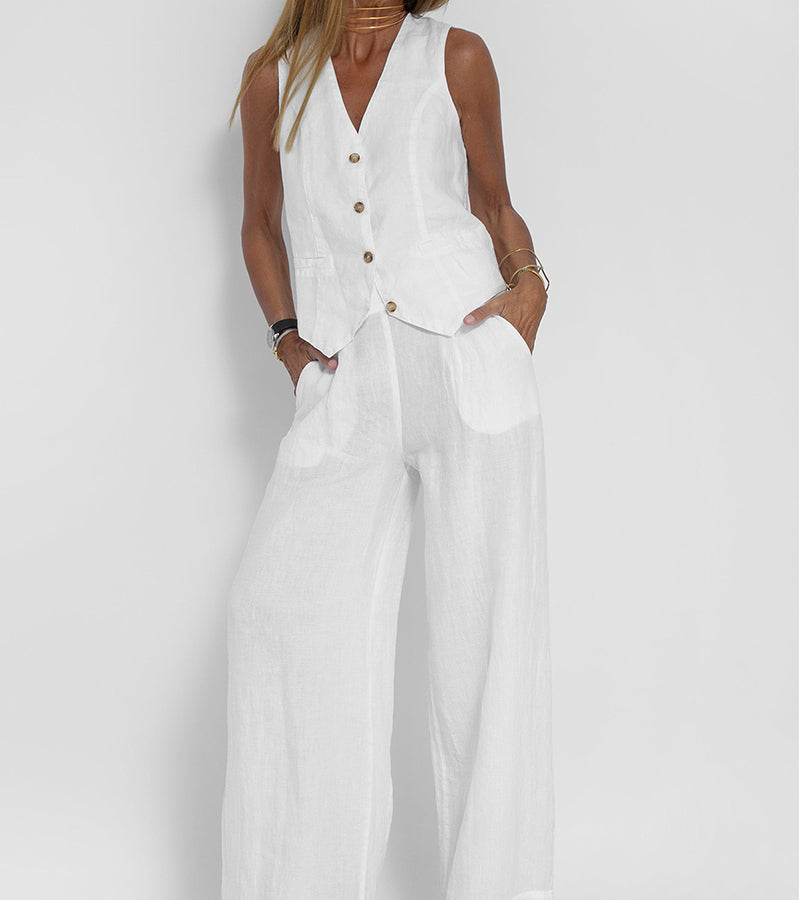 Aira | Button Waistcoat & Wide-Leg Trouser Set