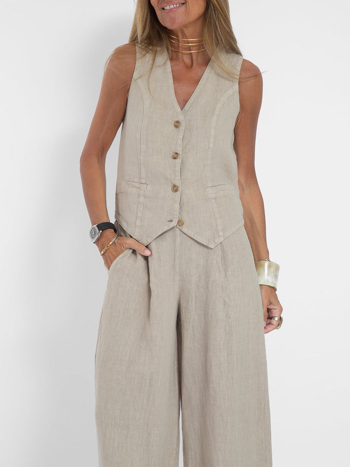 Aira | Button Waistcoat & Wide-Leg Trouser Set