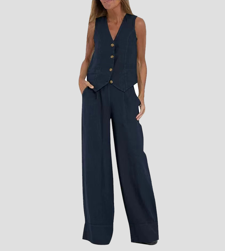 Aira | Button Waistcoat & Wide-Leg Trouser Set