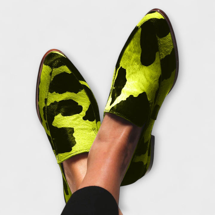 Paloma | Cow-Print Moccasins