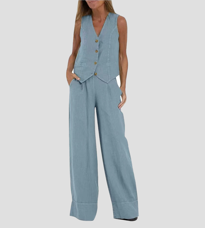 Aira | Button Waistcoat & Wide-Leg Trouser Set