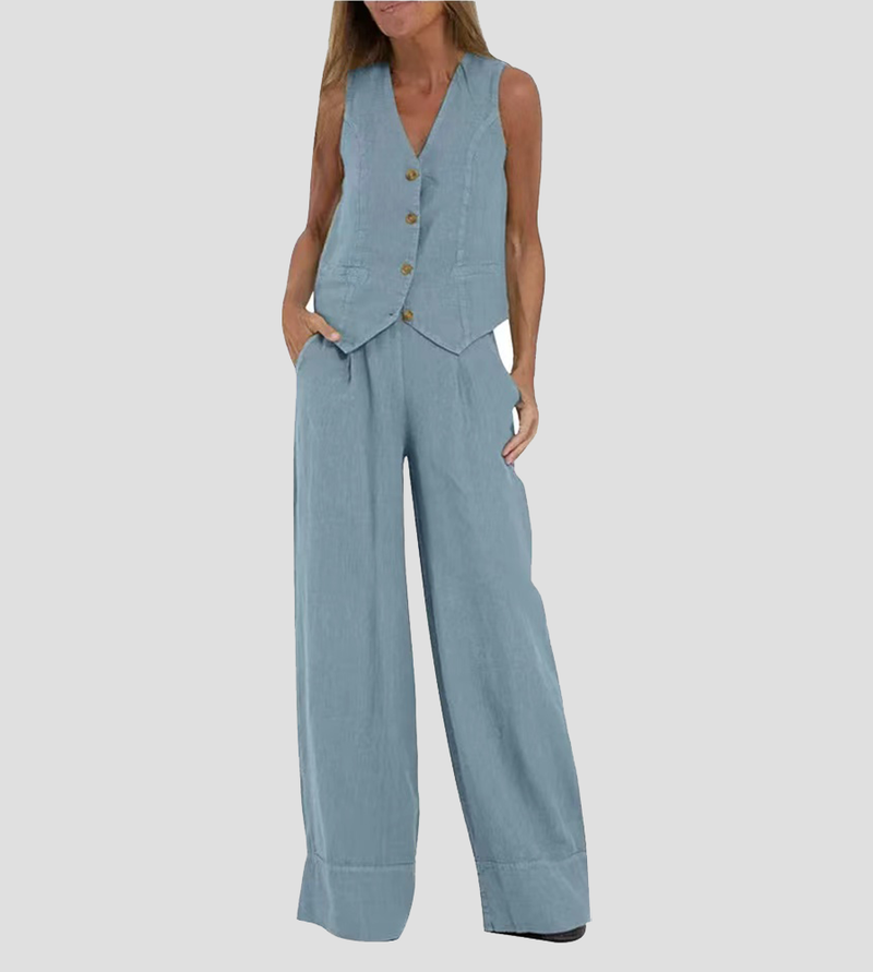 Aira | Button Waistcoat & Wide-Leg Trouser Set