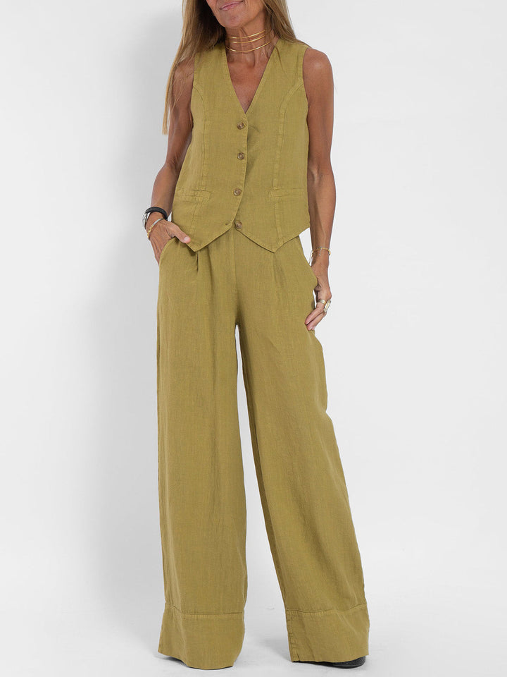 Aira | Button Waistcoat & Wide-Leg Trouser Set