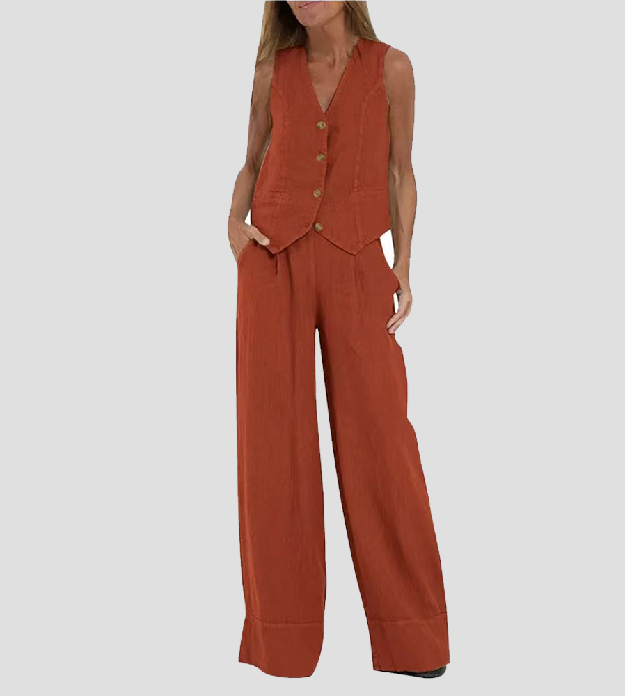 Aira | Button Waistcoat & Wide-Leg Trouser Set