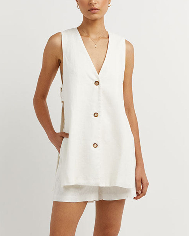 Fiona | Sleeveless Button-Front Set