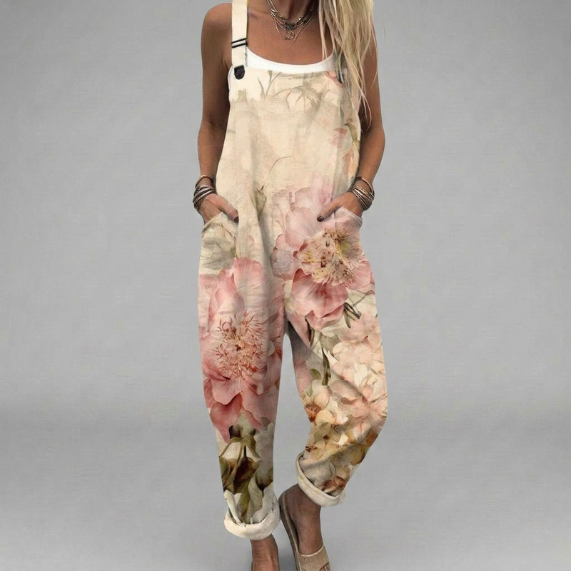 Watercolour Blossom Dungarees | Cream