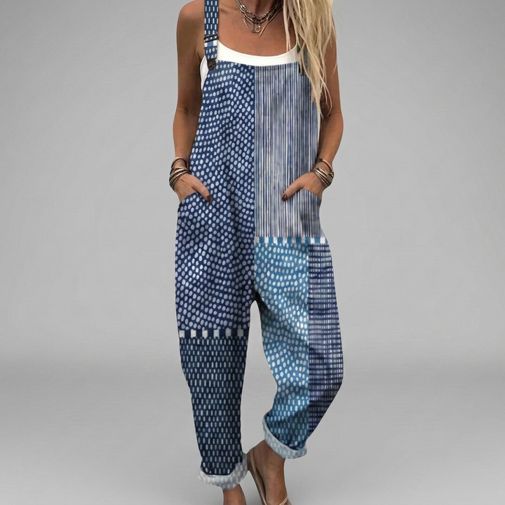 Boho Patchwork Dungarees | Deep Blue
