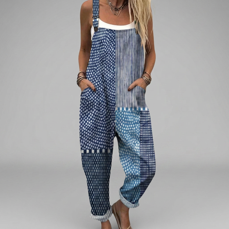 Boho Patchwork Dungarees | Deep Blue