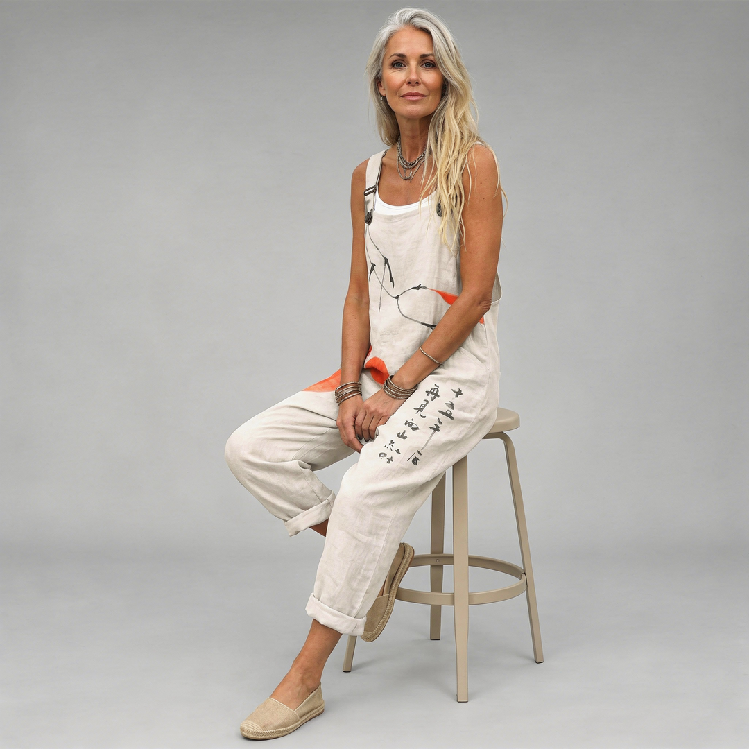 Ink Wash Print Dungarees | Cream