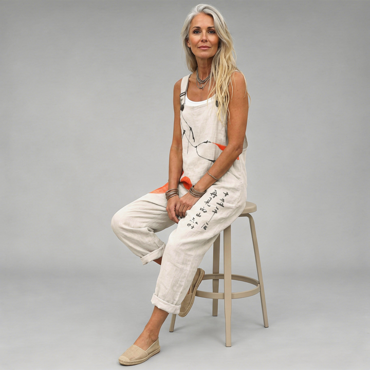 Ink Wash Print Dungarees | Cream